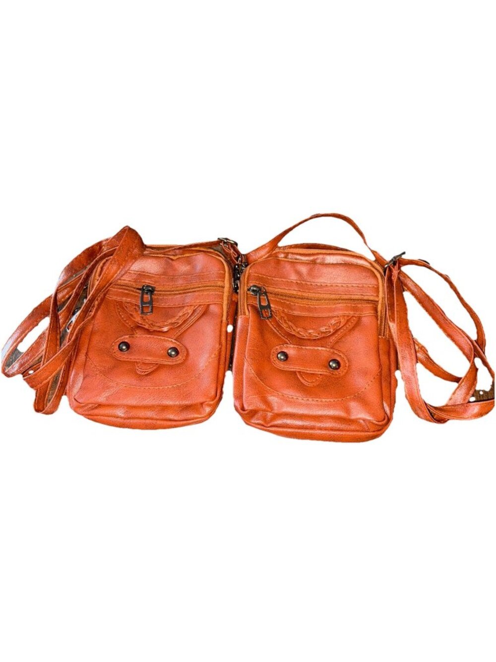 2-NWOT’s-Unbranded Faux Leather Brown 3 Zipper Kid’s Matching Purses 7”H x 5”w